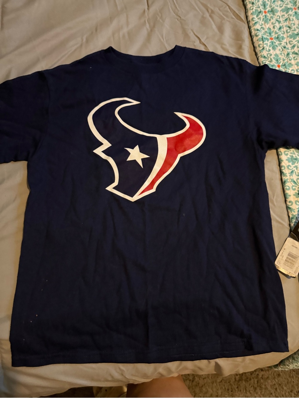 Nike Navy Long Sleeve Texans Logo Tee with Red & White Accents